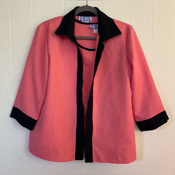 Vintage Bea Classics Pink Jacket & Tank Top 14P Black Trim Office Casual - Picture 1 of 8